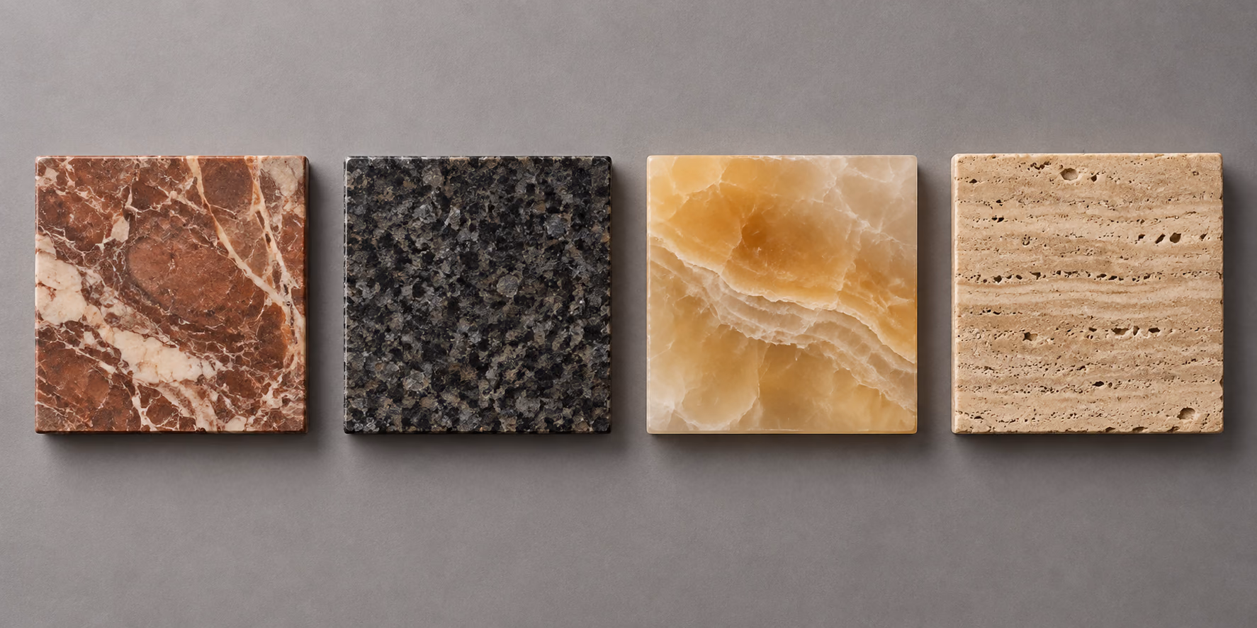 A study arrangement of Algerian stone samples across four material families