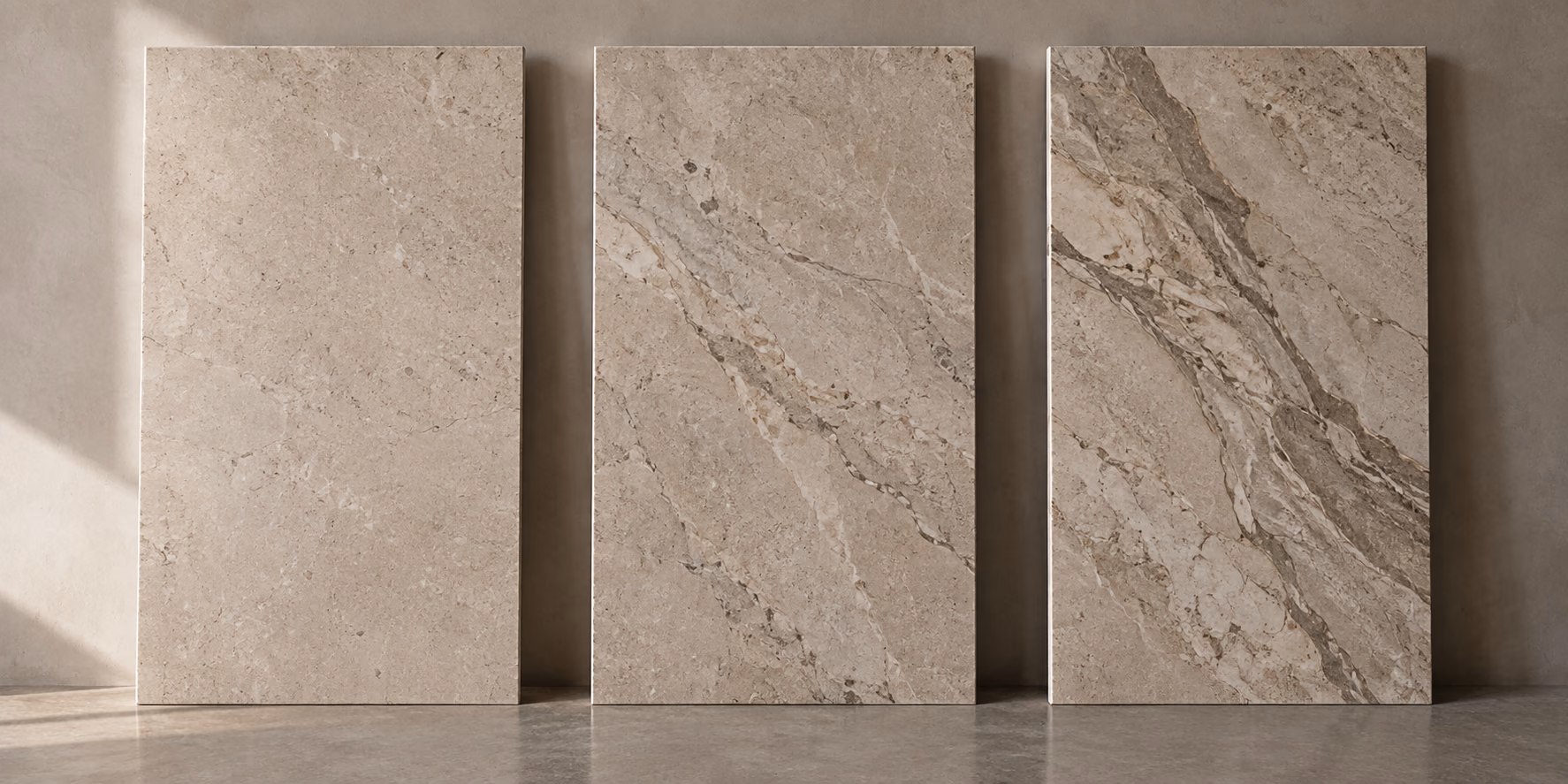 Tre lastre dello stesso materiale con variazione uniforme, moderata e sostanziale